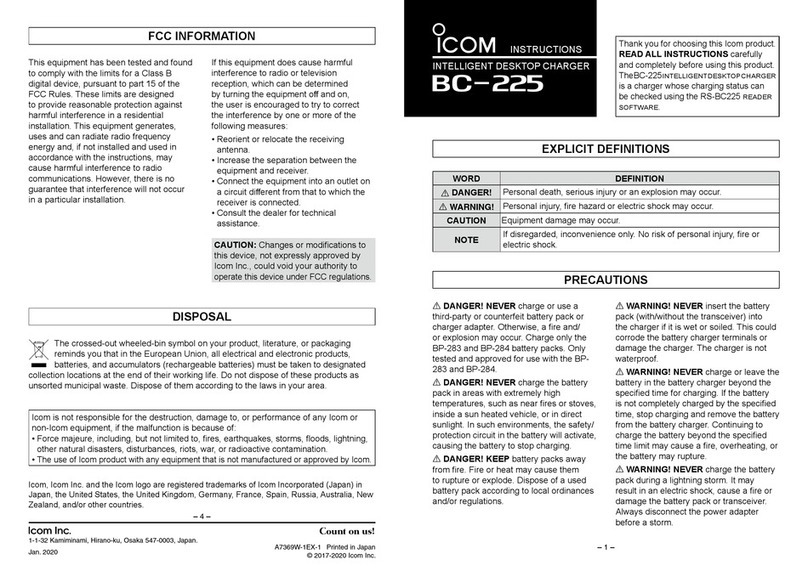 Icom BC-225 instructions