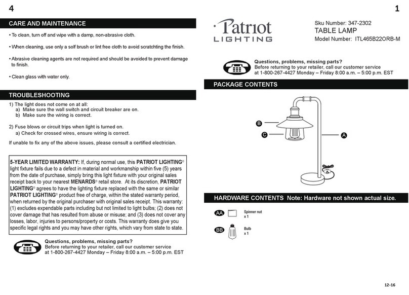 Patriot Lighting ITL465B22ORB-M quick start guide