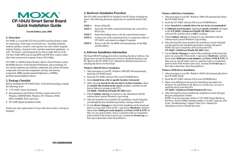 Moxa Technologies CP-104JU Series Quick installation guide