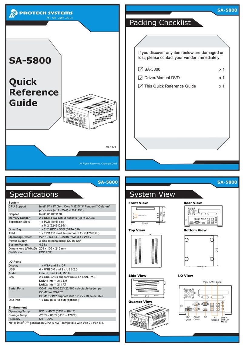 Protech Systems SA-5800 Quick reference guide