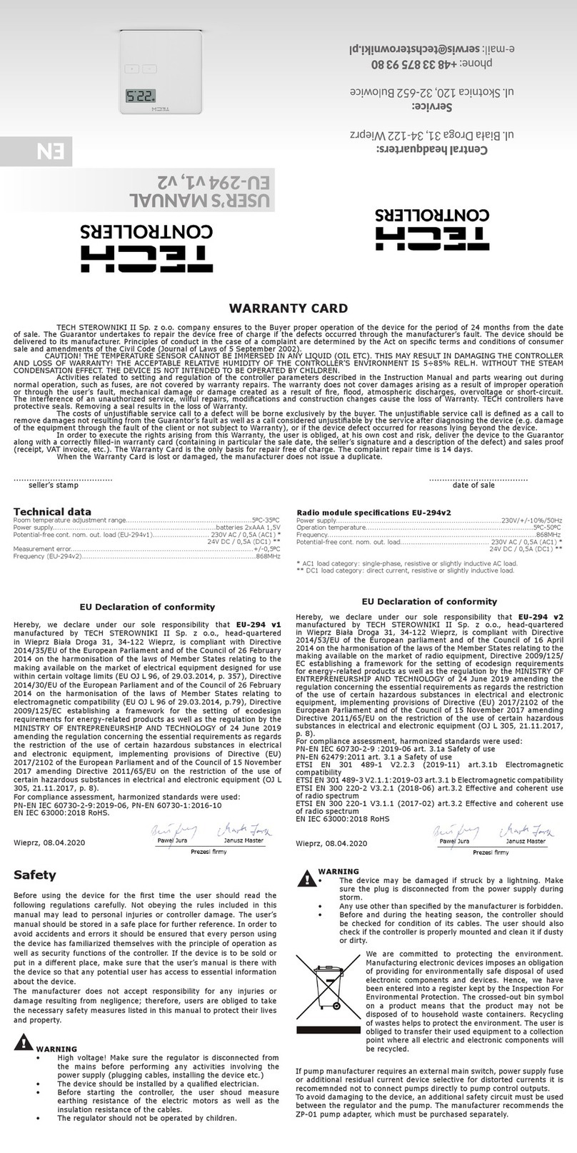 Tech Controllers EU-294 v2 user manual