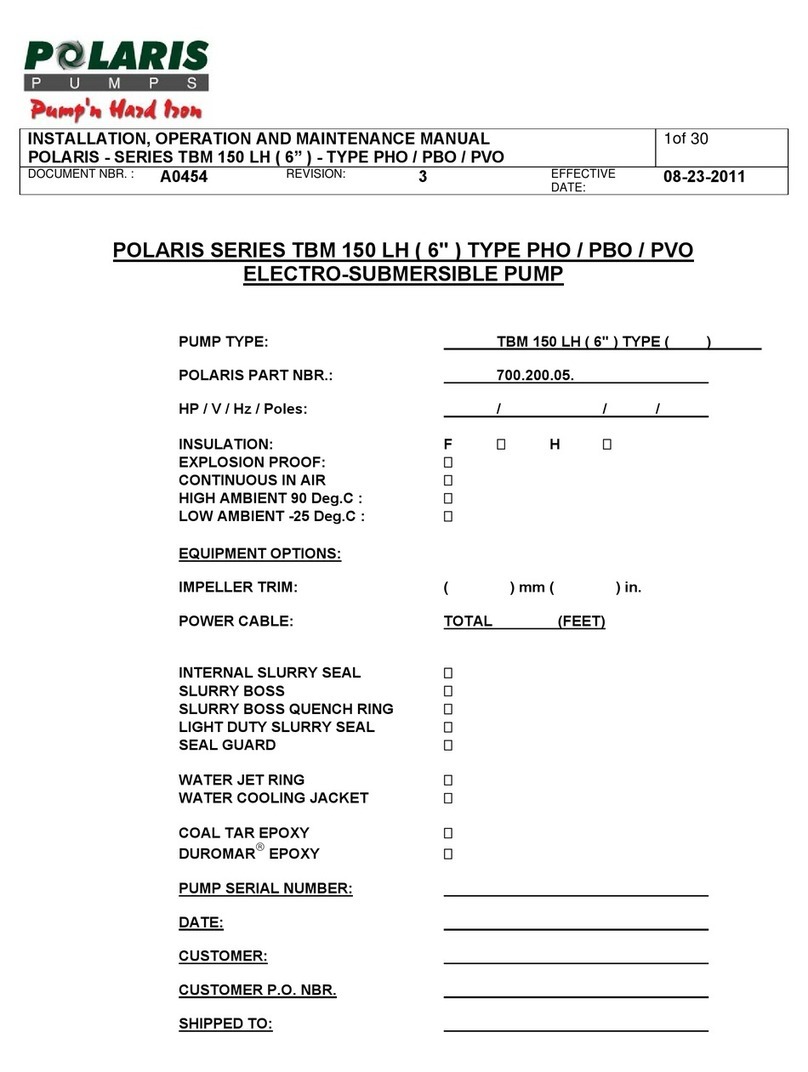 Polaris TBM 150 LH Series Installation, operation and maintenance manual