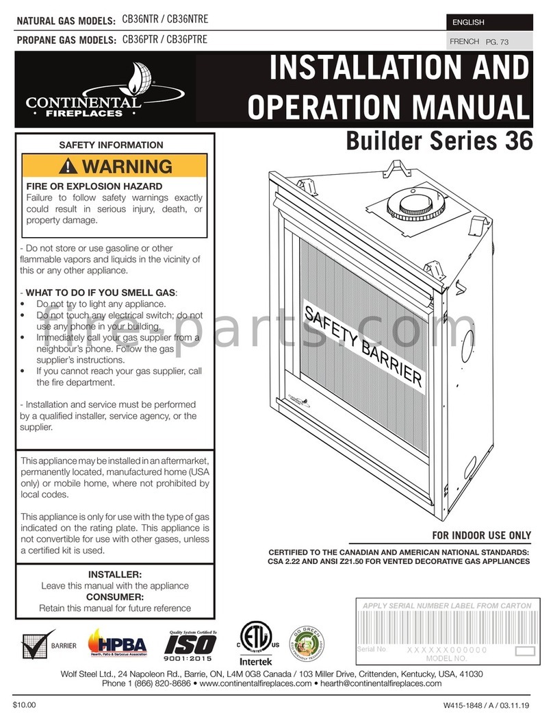 Continental Fireplaces Builder 36 Series Installation and operation manual Continental Fireplaces Builder 36 Series Installation and operation manual