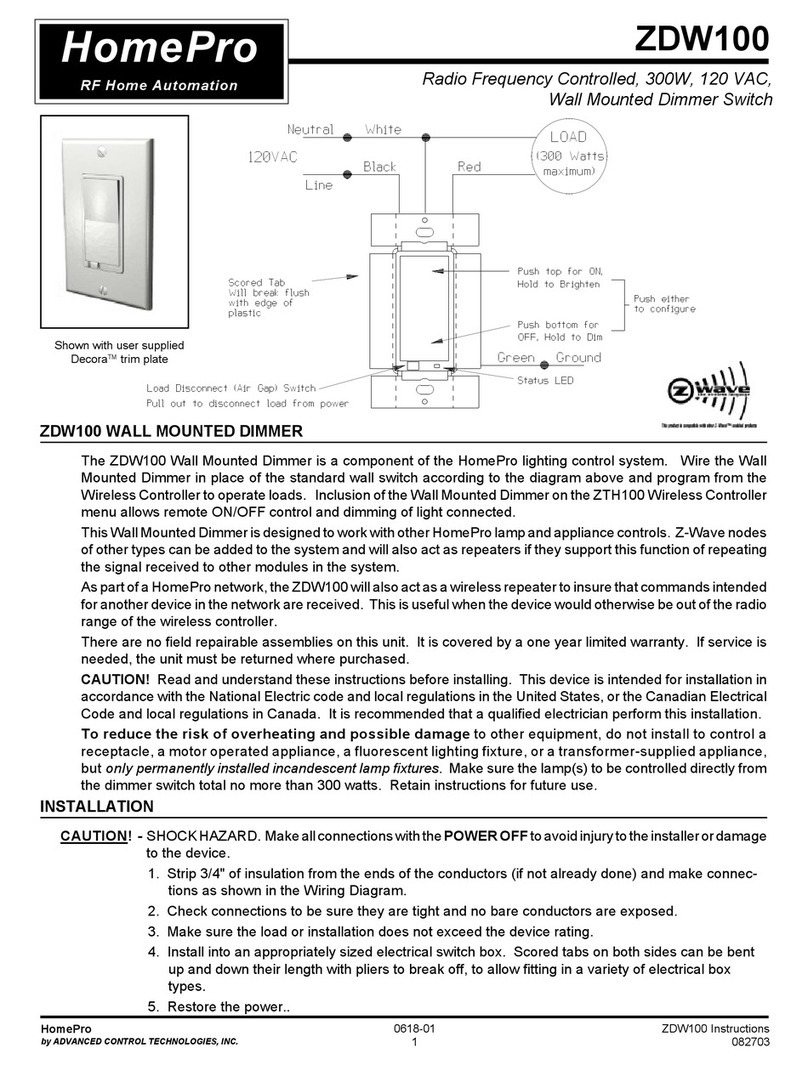 Advanced Control HomePro ZDW100 quick start guide Advanced Control HomePro ZDW100 quick start guide