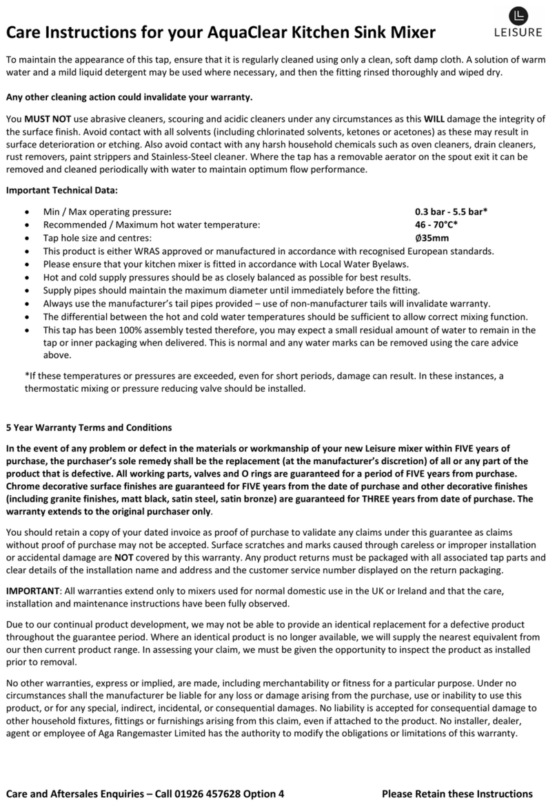 Leisure AquaClear LETAQCLEARSAT Care Instructions