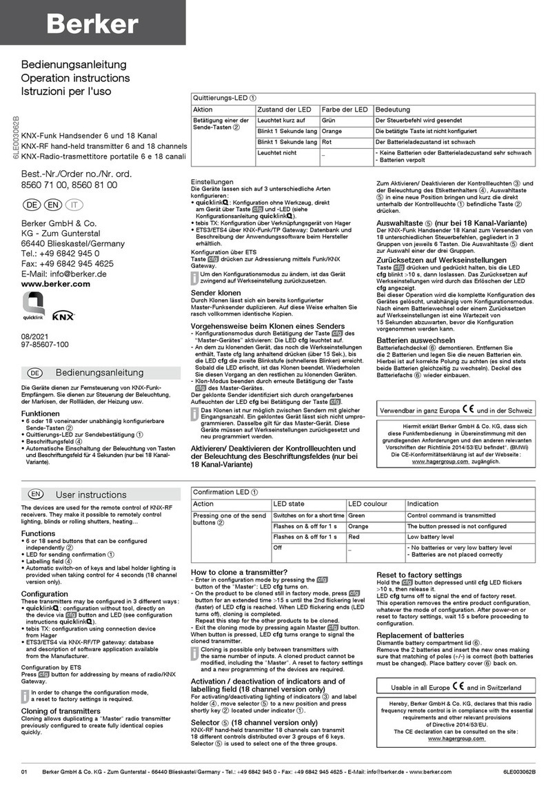 Berker 8560 71 00 Operation instructions
