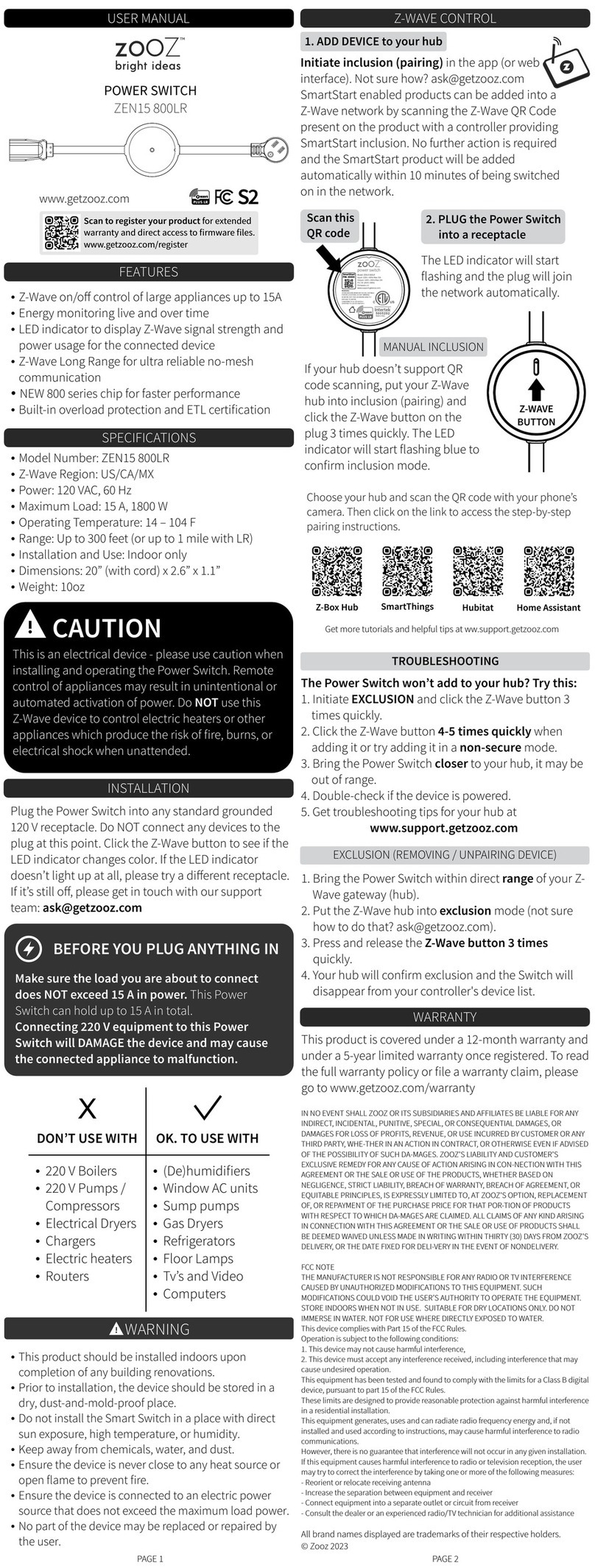 ZooZ ZEN15 800LR user manual
