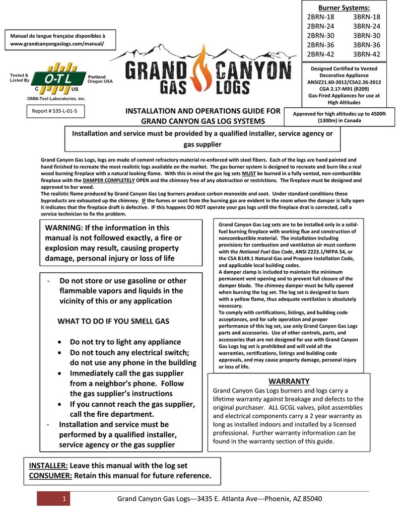 Grand Canyon Gas Logs 3BRN-18 Installation and operation guide