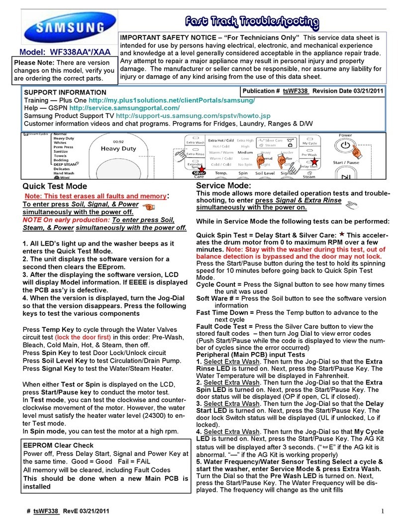 Samsung WF338AA XAA Series Fast track troubleshooting