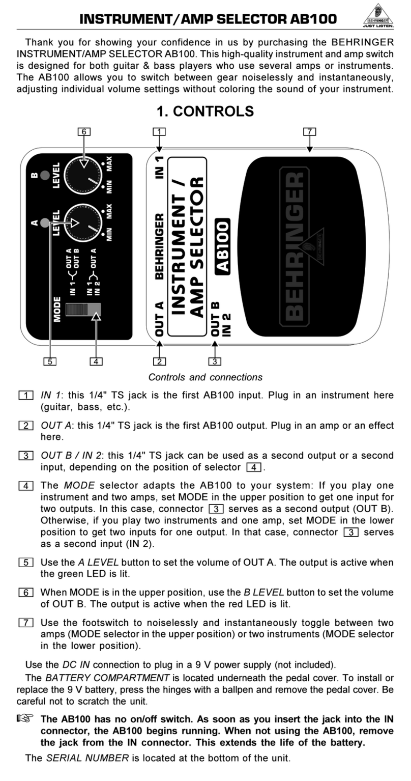 Behringer AB100 User manual Behringer AB100 User manual