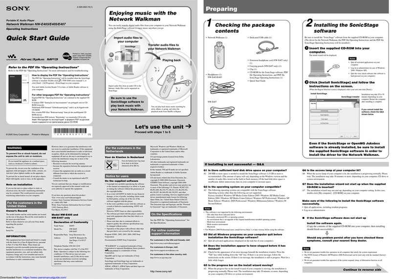 Sony Network Walkman NW-E403 User manual