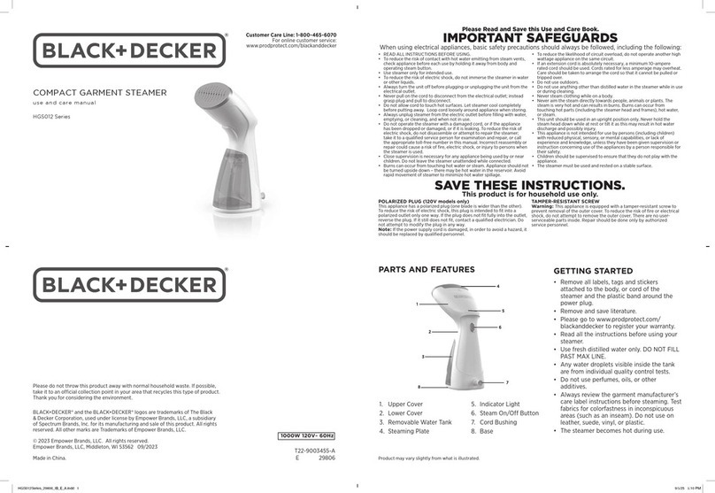 Black & Decker HGS012 Series use and care manual