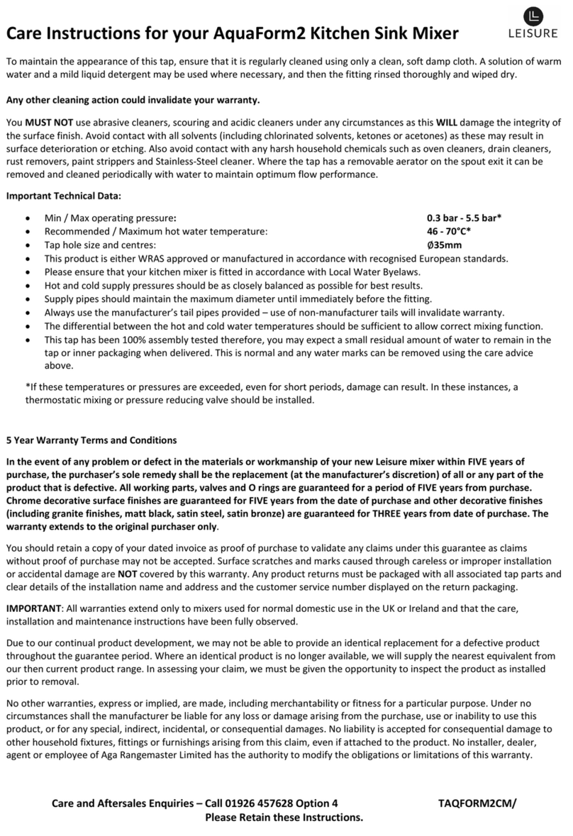 Leisure AquaForm2 Care Instructions