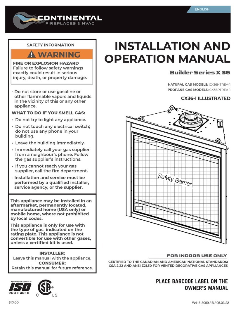 Continental Fireplaces MODELS X 36 Series Installation and operation manual Continental Fireplaces MODELS X 36 Series Installation and operation manual