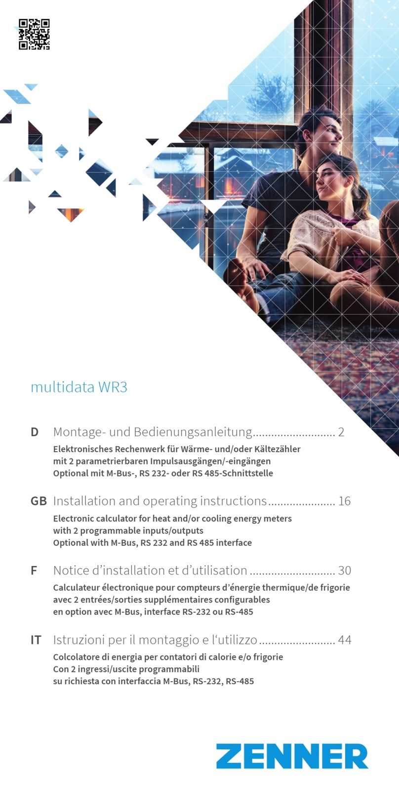 Zenner multidata WR3 Installation and operating instructions