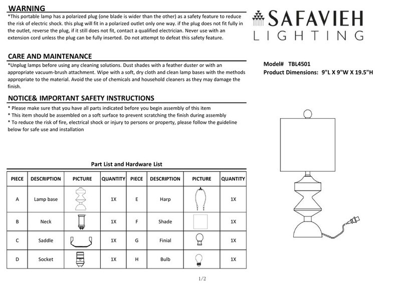 Safavieh Lighting RIZA TBL4501 manual