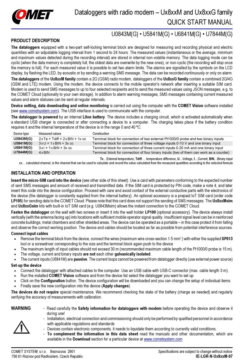 Comet System U 8 M Series Quick start manual