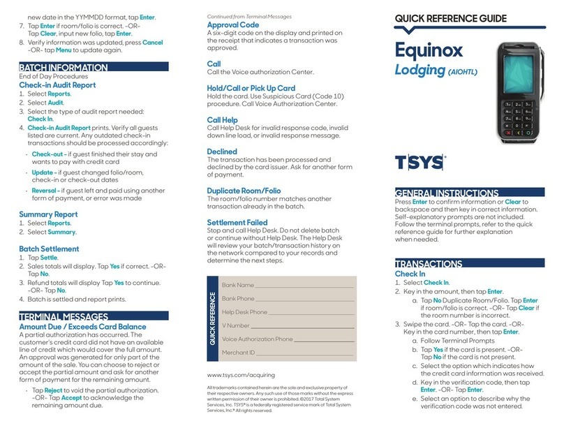 TSYS Equinox Quick reference guide