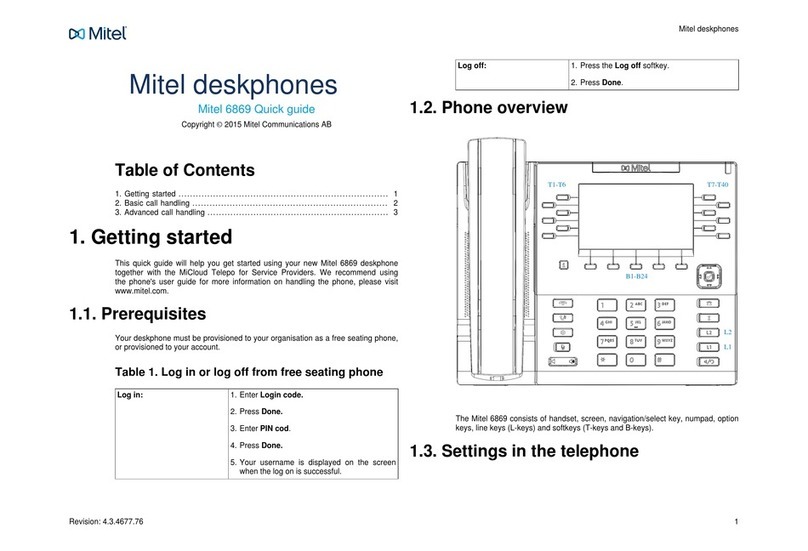 Mitel Deskphone 6869 quick guide