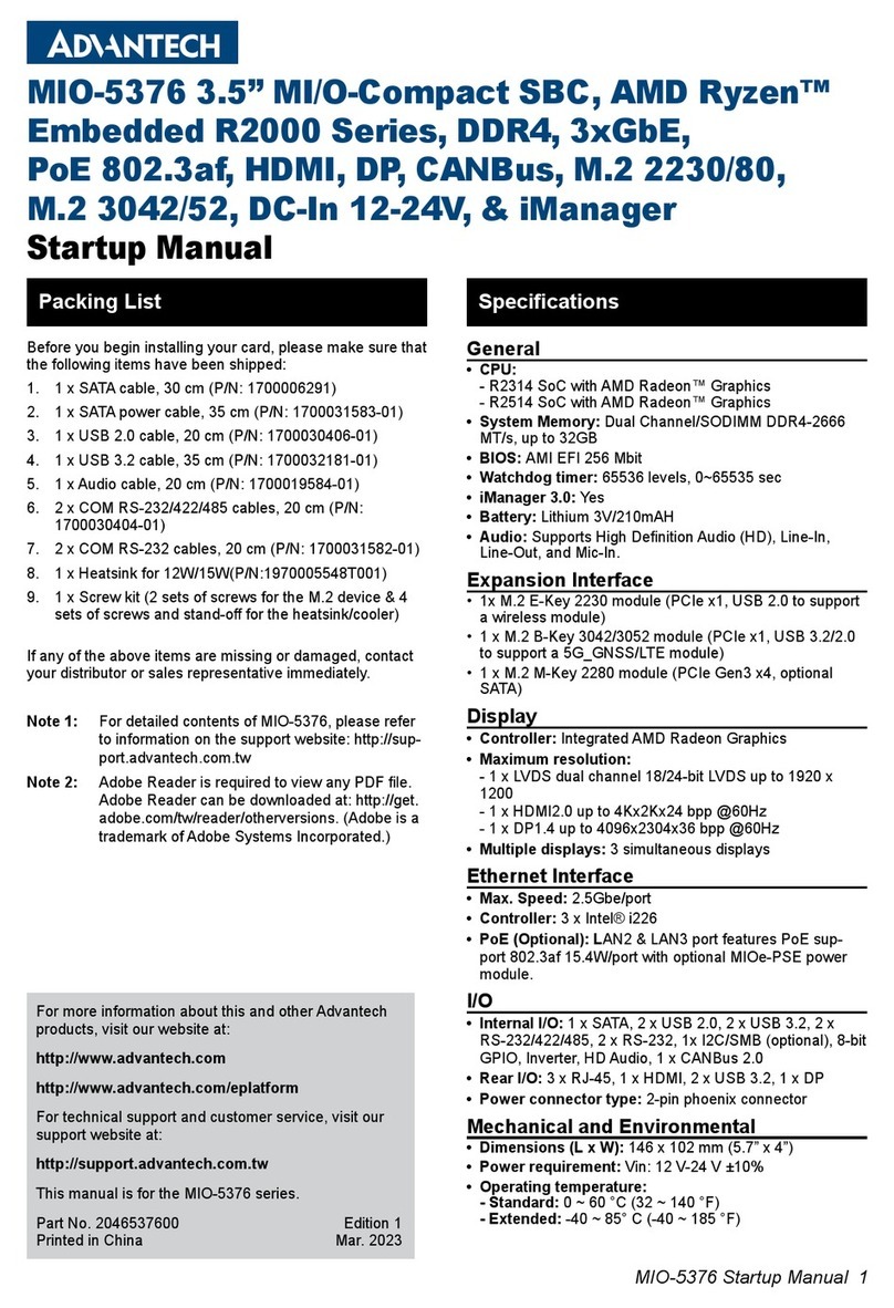 Advantech MIO-5376 Installation and operation manual