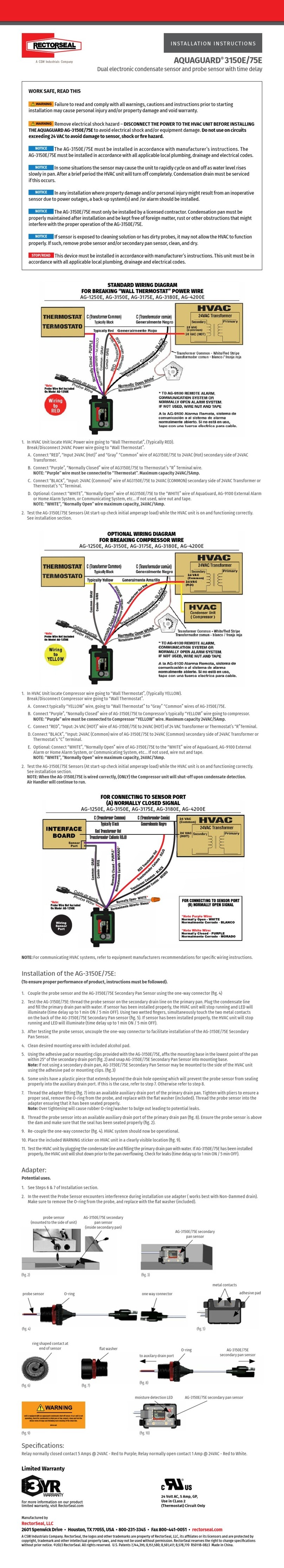 RectorSeal AQUAGUARD AG-1250E installation instructions