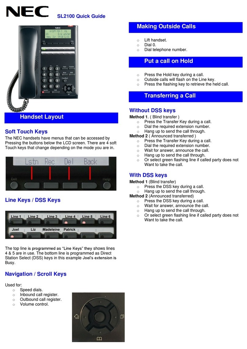 NEC UNIVERGE SL2100 quick guide