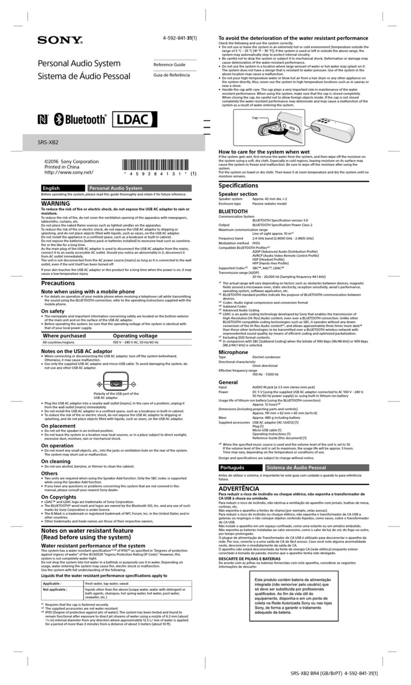 Sony SRS-XB2 quick start guide