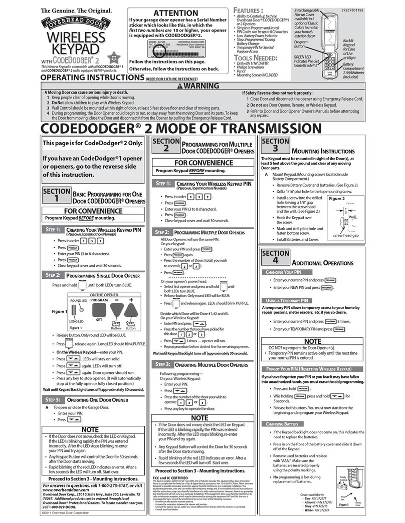 Overhead door CodeDodger 2 operating instructions