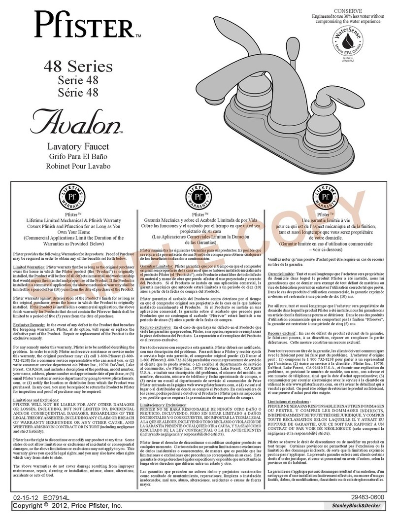 Pfister Avalon GT48-CB0K User manual