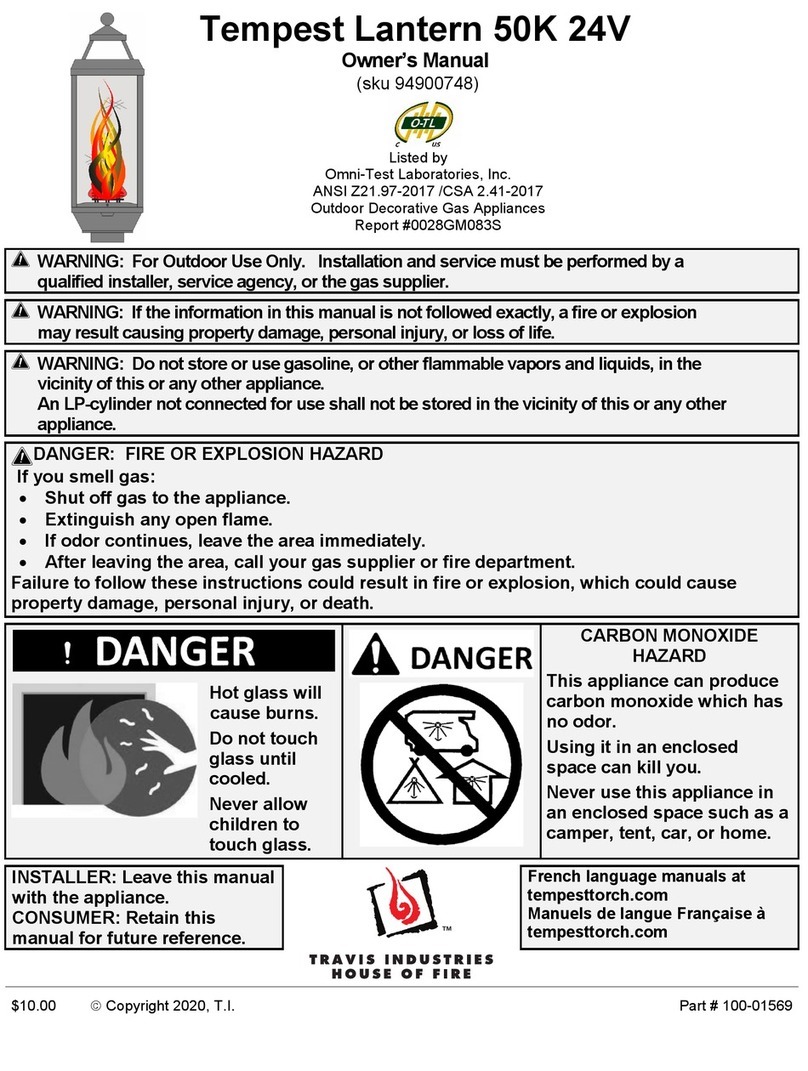 Travis Industries Tempest Lantern owner's manual