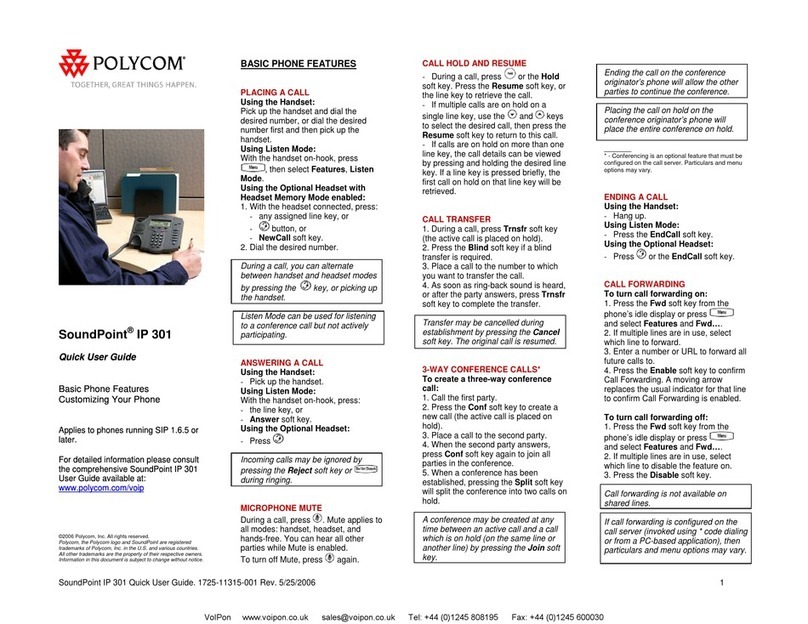 Polycom Soundpoint IP 301 Instruction manual Polycom Soundpoint IP 301 Instruction manual