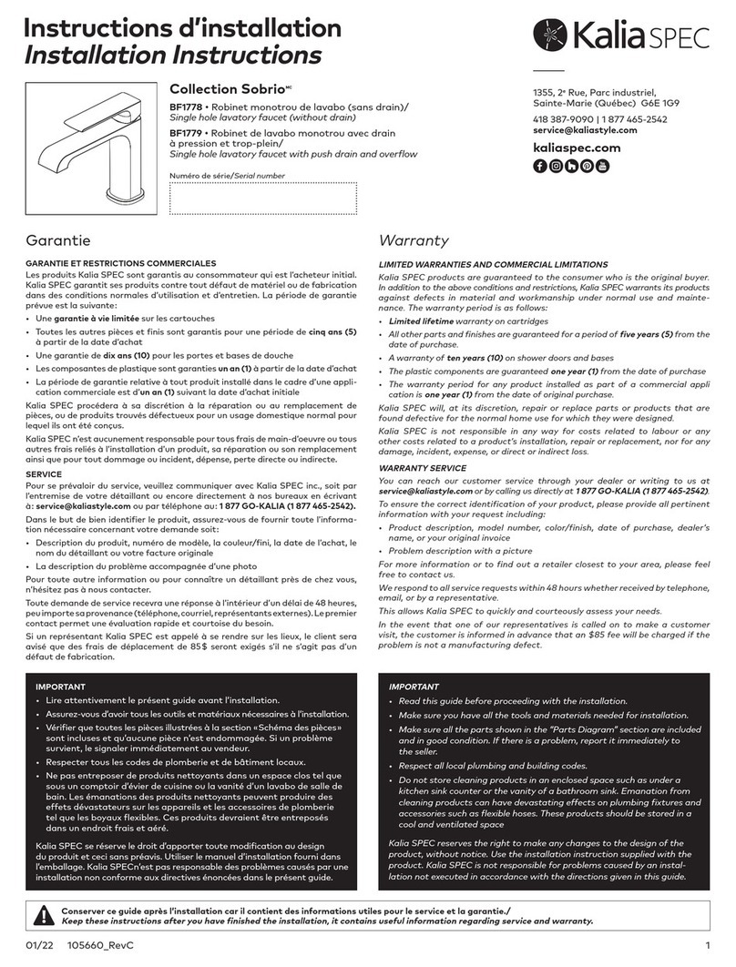 Kalia SPEC Sobrio BF1779 installation instructions