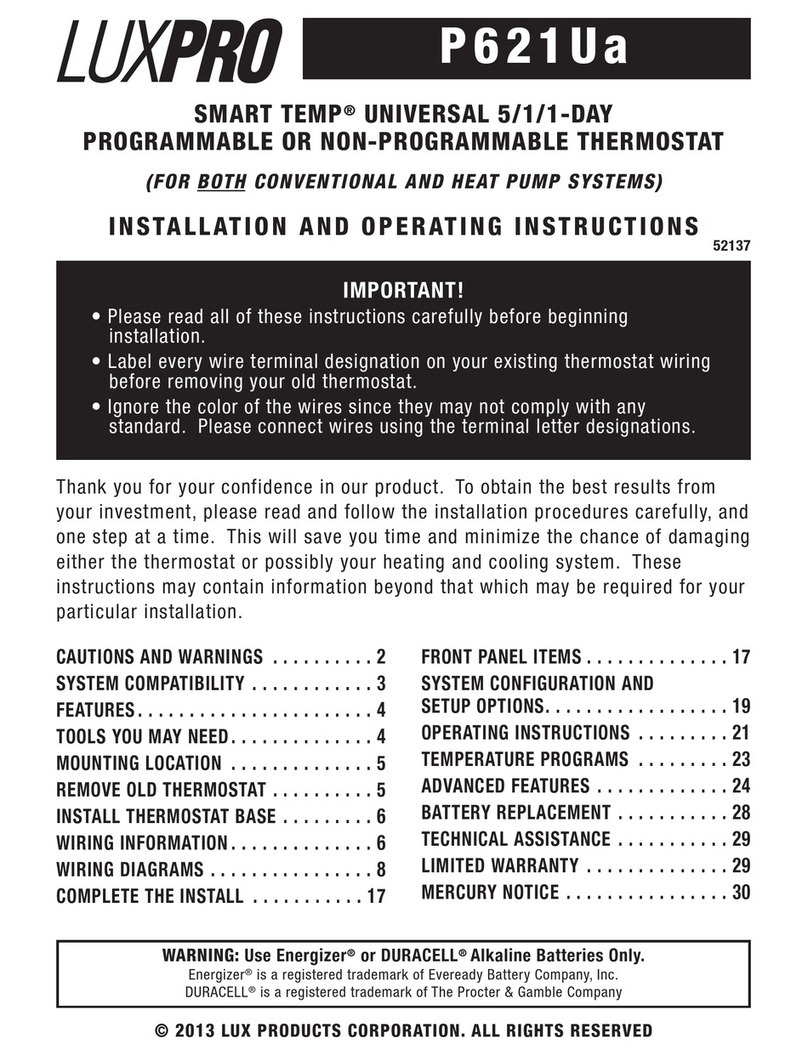 Lux Products SMART TEMP P621Ua Installation and operating instructions