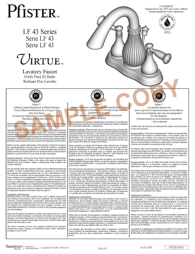 Spectrum Brands Pfister VIRTUE LF 43 Series manual Spectrum Brands Pfister VIRTUE LF 43 Series manual