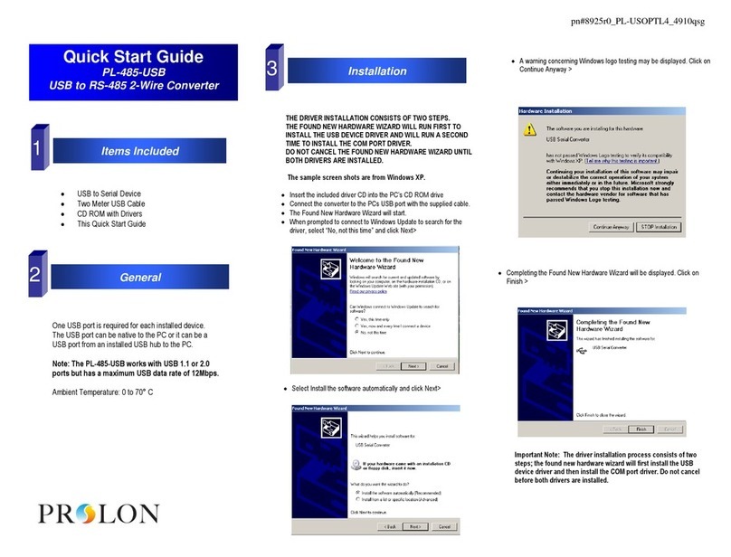 Prolon PL-485-USB quick start guide