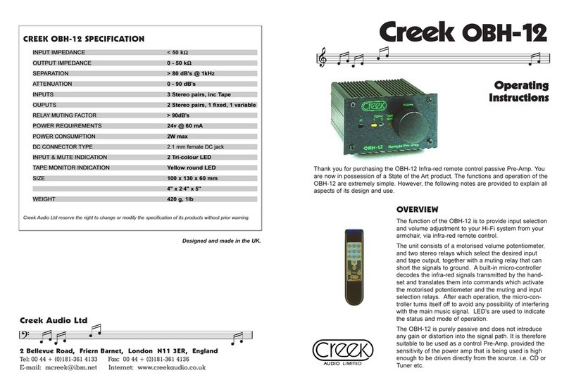 Creek Audio OBH-12 operating instructions