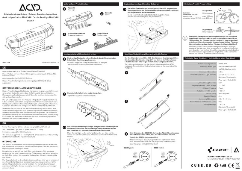 Cube ACID Carrrier Rear Light PRO-E HPP Original operating instructions