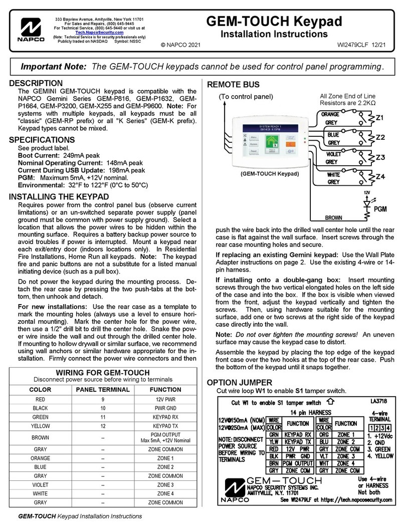 NAPCO Gemini GEM-P816 User manual NAPCO Gemini GEM-P816 User manual