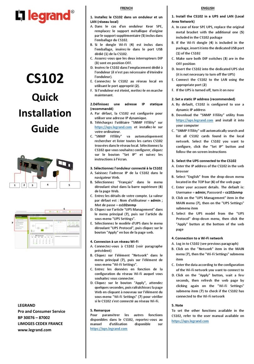 LEGRAND CS102 Quick installation guide
