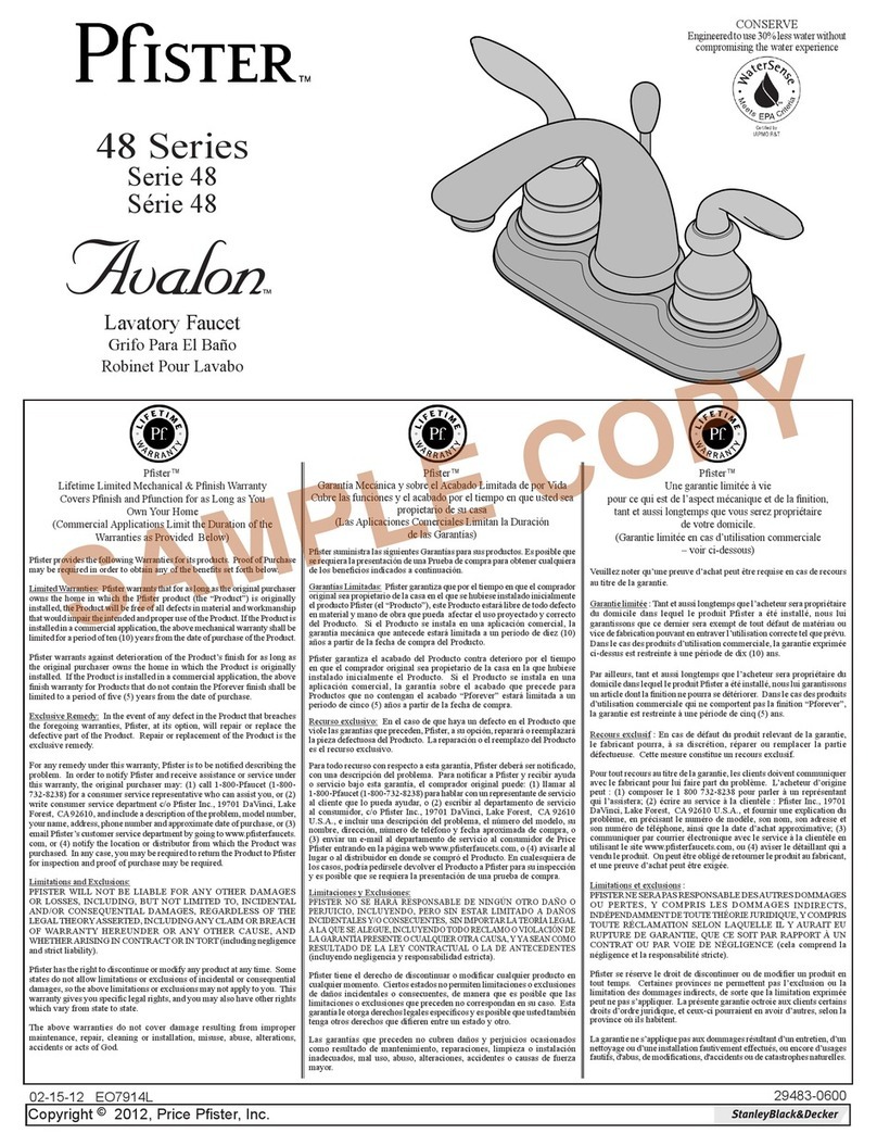Pfister Avalon 48 Series manual Pfister Avalon 48 Series manual