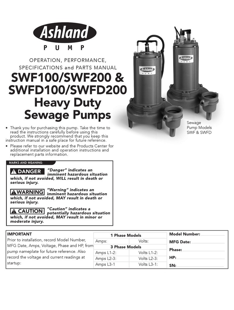 Ashland SWF100 OPERATION, PERFORMANCE, SPECIFICATIONS and PARTS MANUAL