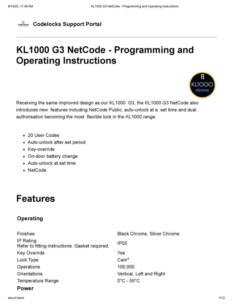 CODELOCKS KL1000 G3 NetCode User manual