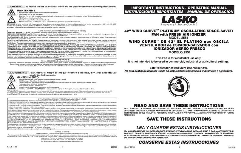 Lasko WIND CURVE 2551 User manual