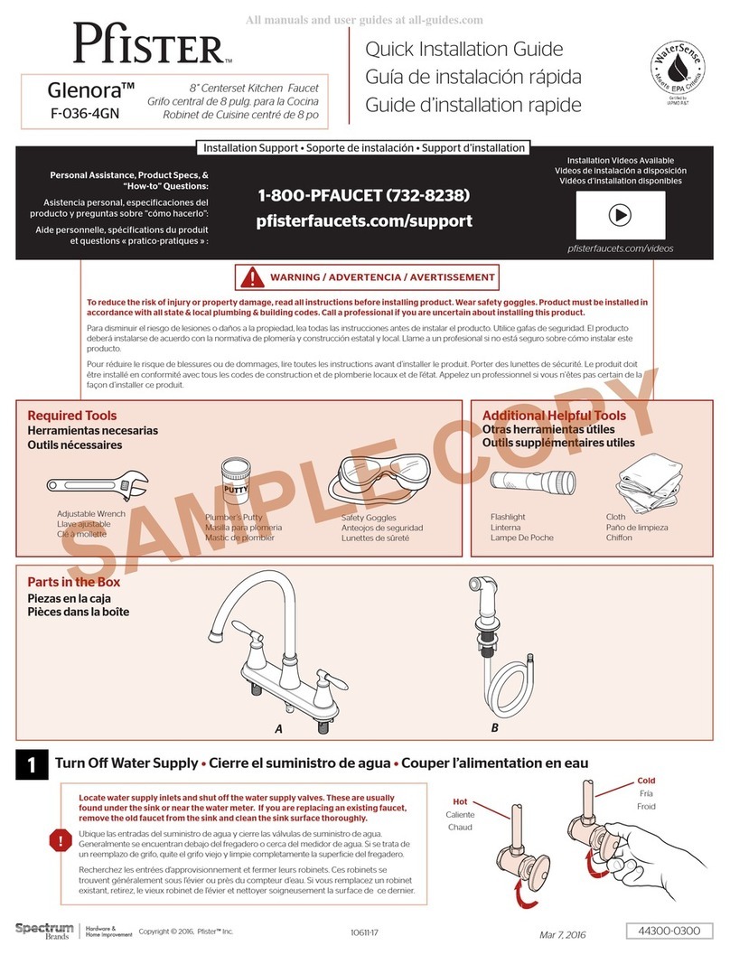 Spectrum Brands Pfister Glenora F-036-4GN Quick installation guide