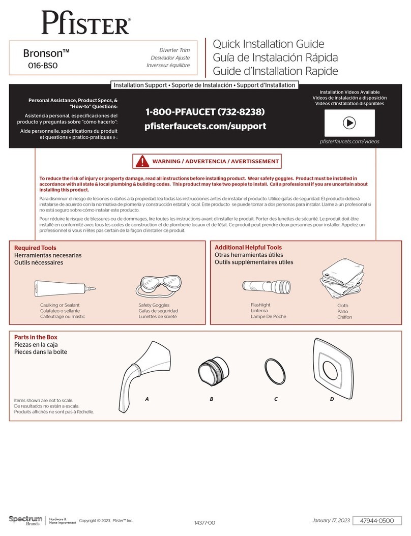 Spectrum Brands Pfister Bronson 016-BS0 Quick installation guide Spectrum Brands Pfister Bronson 016-BS0 Quick installation guide