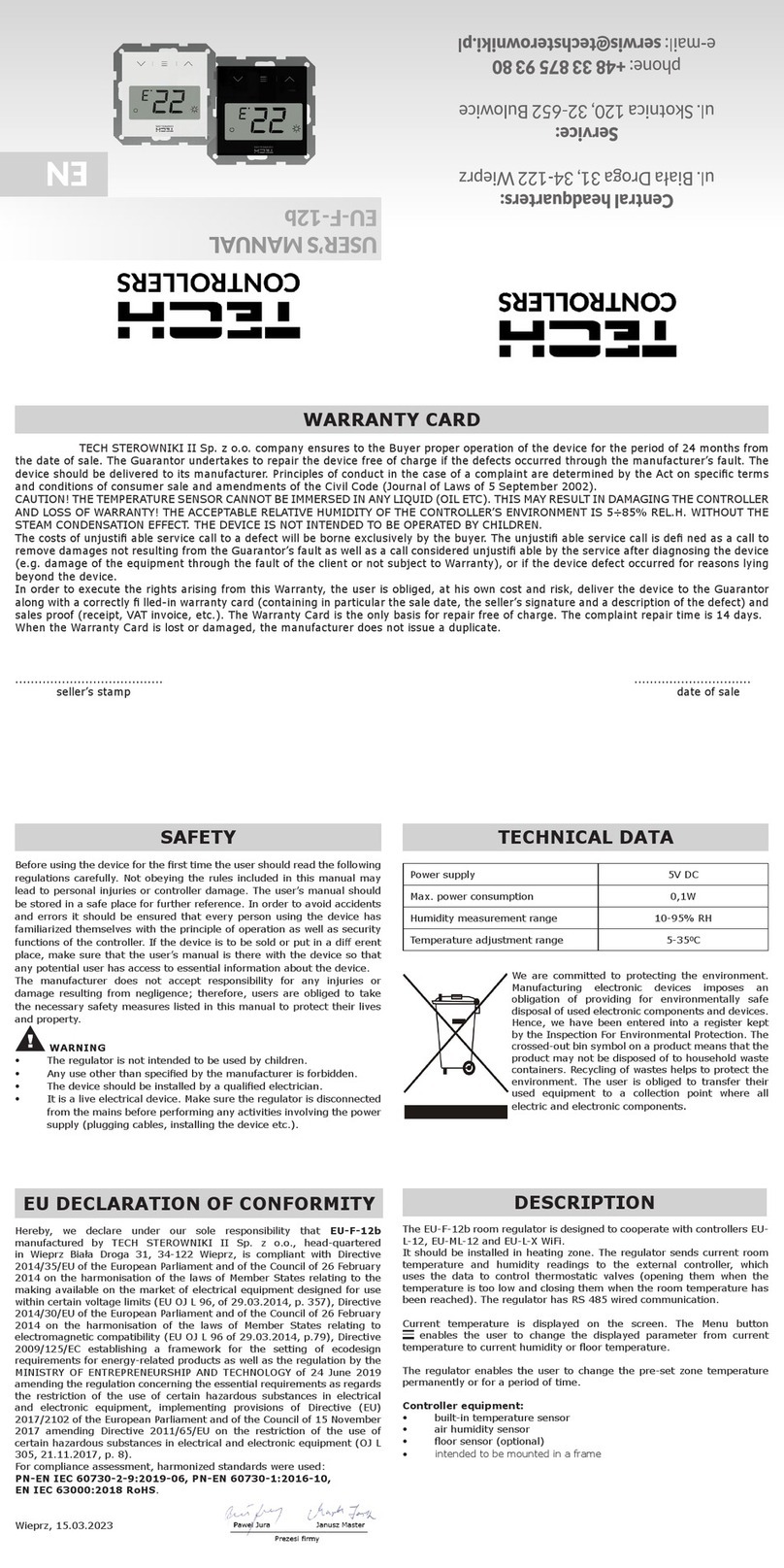 Tech Controllers EU-F-12b User manual