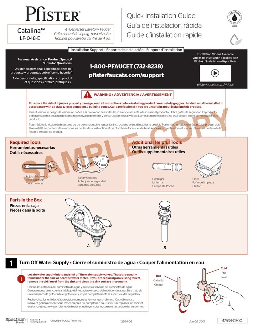 Spectrum Brands Pfister Catalina LF-048-E0BY Quick installation guide Spectrum Brands Pfister Catalina LF-048-E0BY Quick installation guide