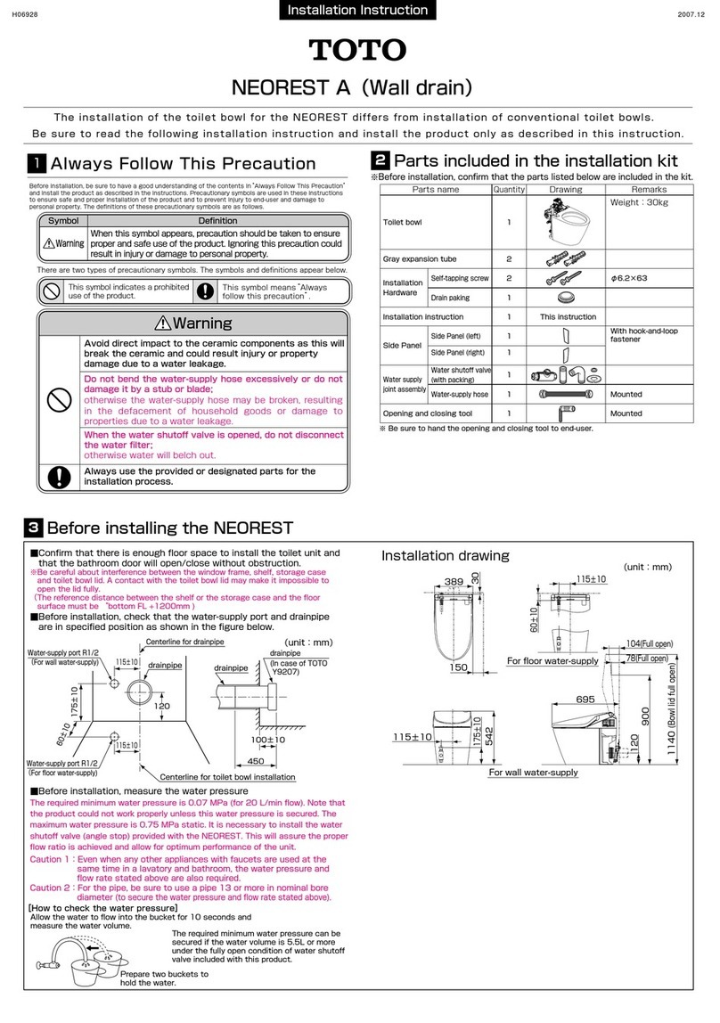 Toto NEOREST A Installation instruction Toto NEOREST A Installation instruction