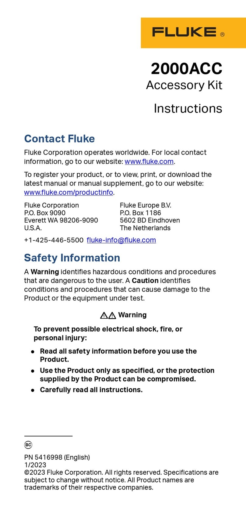 Fluke 2000ACC User manual