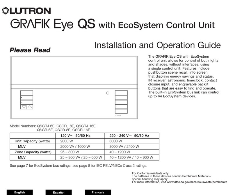 Lutron Electronics GRAFIK Eye QS with EcoSystem Operating instructions Lutron Electronics GRAFIK Eye QS with EcoSystem Operating instructions